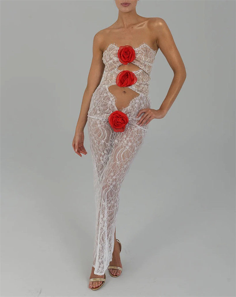 Shannon Hollow Out 3D Flower Maxi Dress