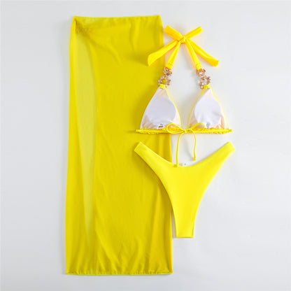 Madeline Diamond Jewelled With Skirt Halter Bikini