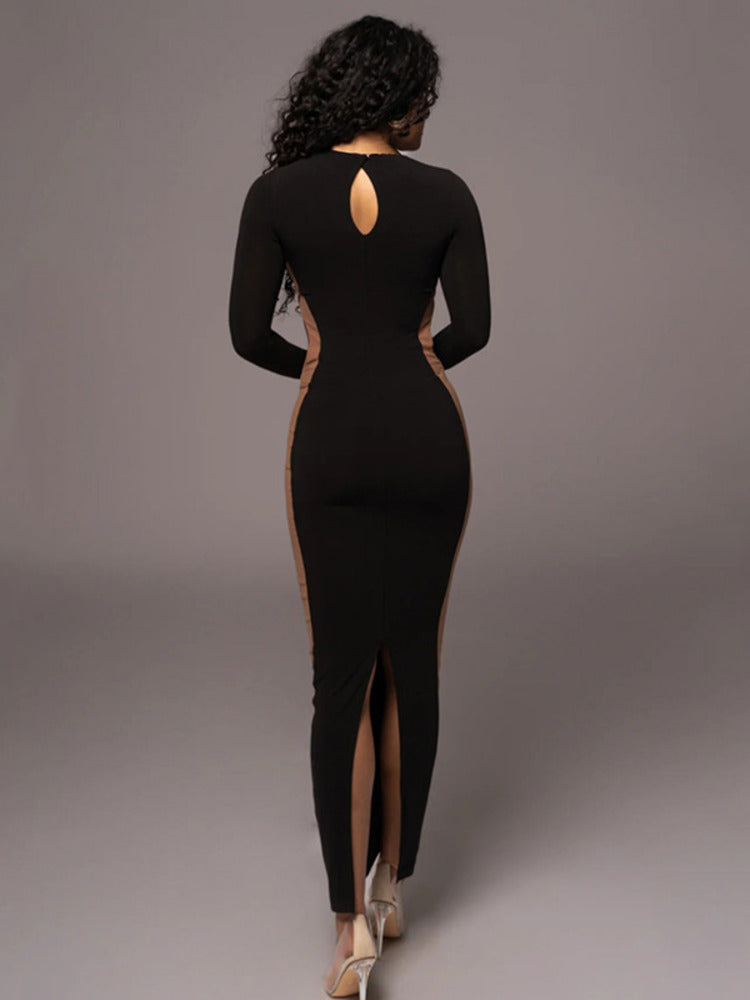 Jamie Hollow Out Contrast Color Bodycon Maxi Dress