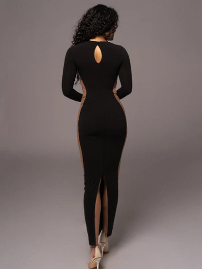 Jamie Hollow Out Contrast Color Bodycon Maxi Dress
