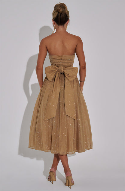Holly Woman Off-shoulder Backless Bow Sexy Maxi Dress