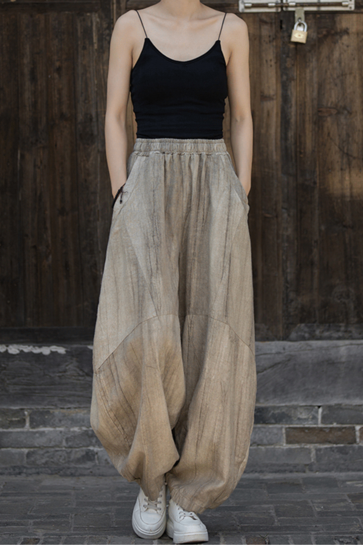 Shannon Woman Cotton Linen Baggy Cargo Pants