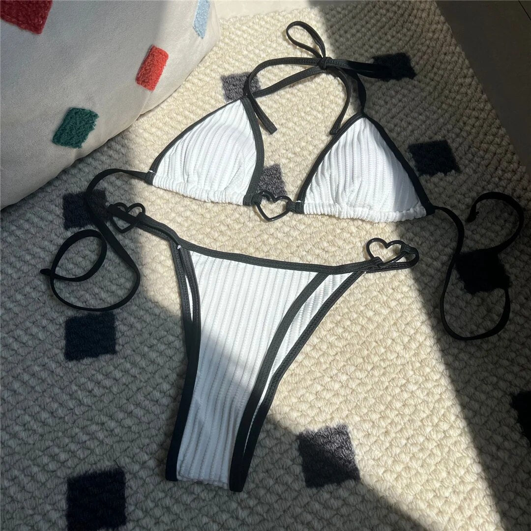 Janice Halter Heart-Shaped High Cut Bikini