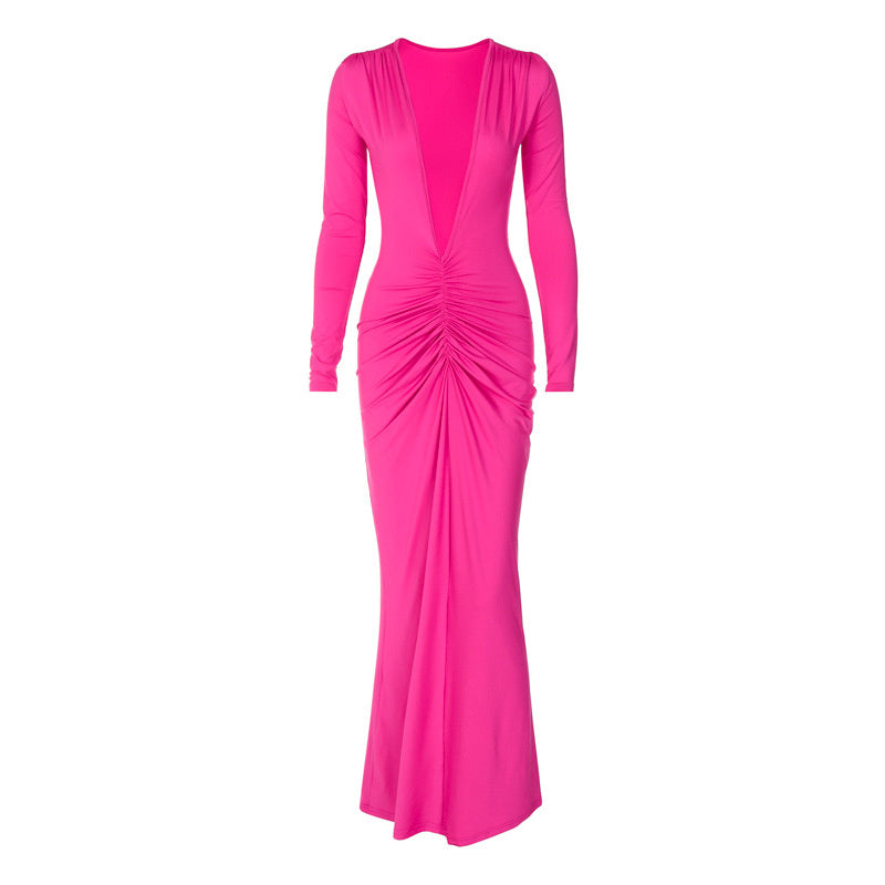 Ruby Deep V Neck Ruched Maxi Dress