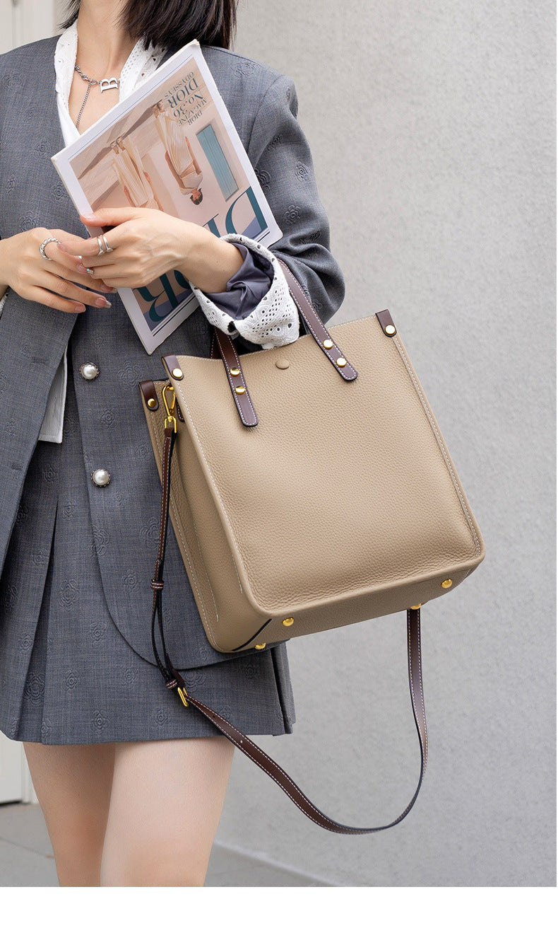 Jane Genuine Leather Vertical Tote Handbag