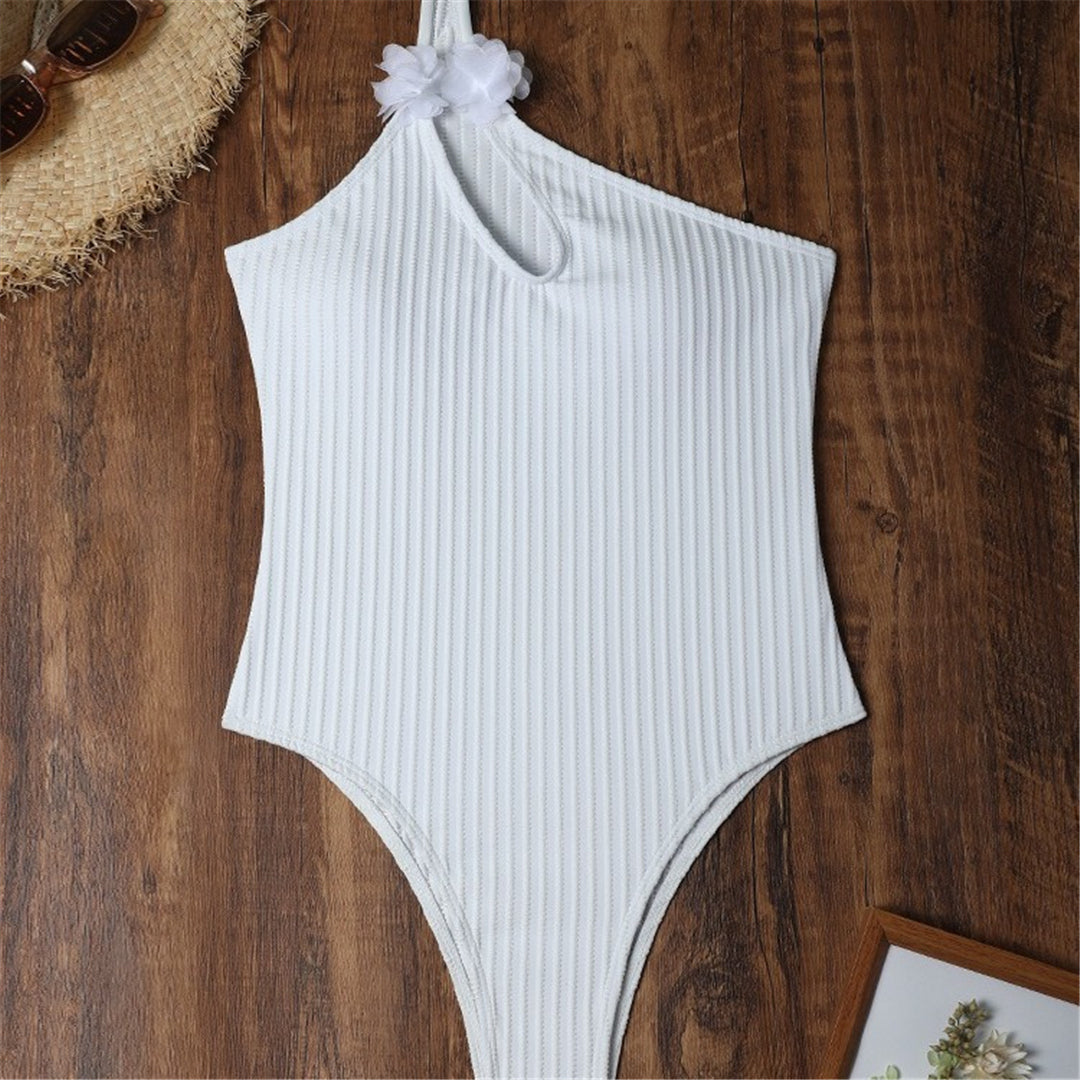 Gloria 3D Flowers Cut Out One Shoulder Monokini