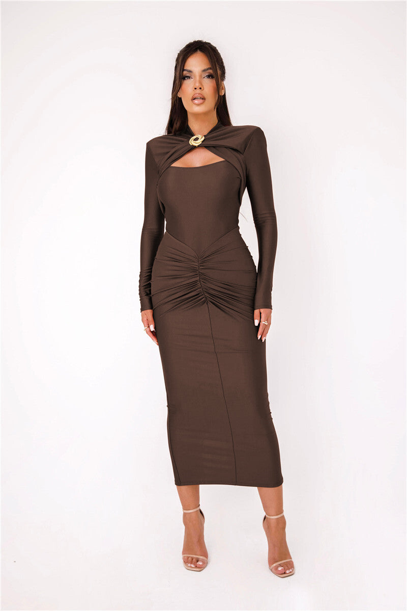 Hayley Woman Hollow Out Long Sleeve Sexy Maxi Dress