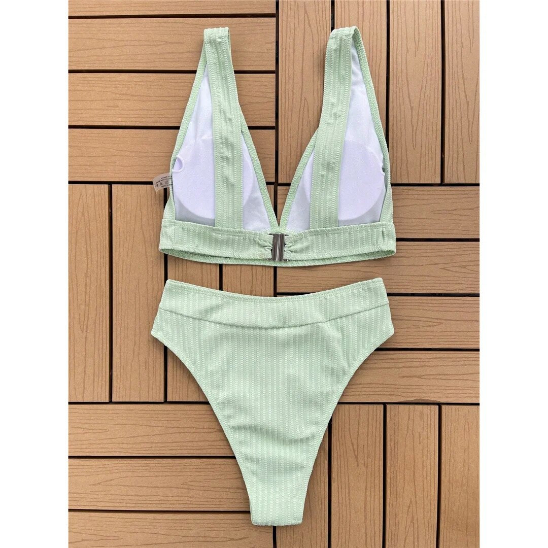 Holly Ribbed V Neck Padded High Waist Bikini