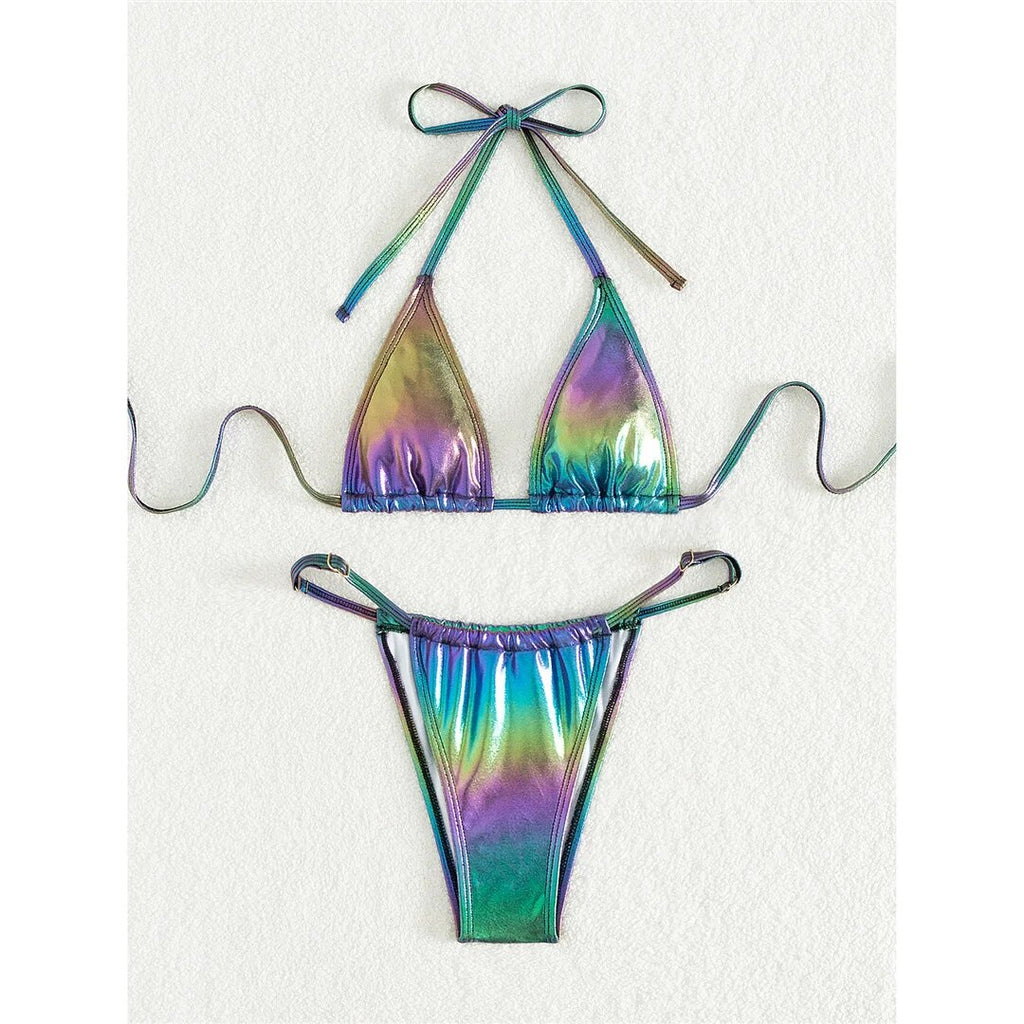 Natalie PU Faux Leather Halter High Leg Cut Bikini