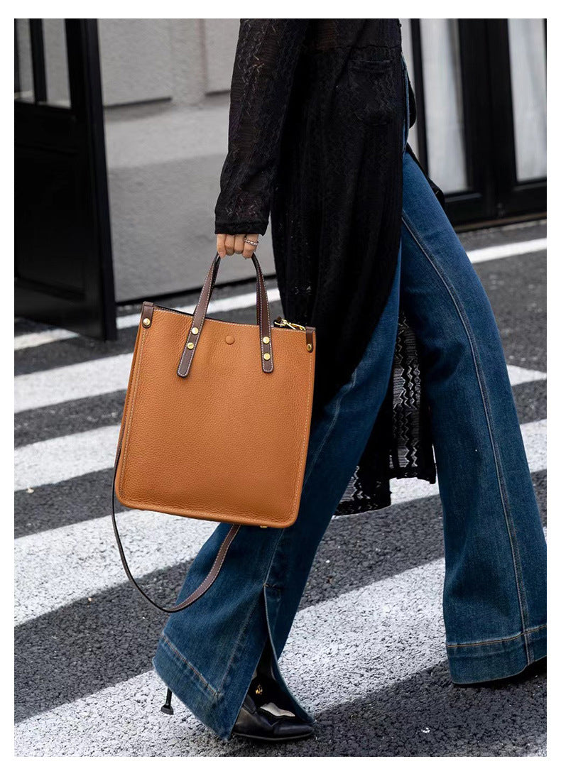 Jane Genuine Leather Vertical Tote Handbag