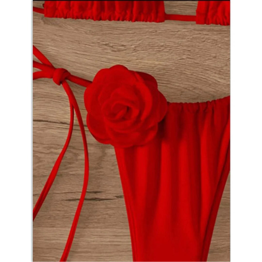 Janet Sexy 3D Flowers Halter Strappy Bikini