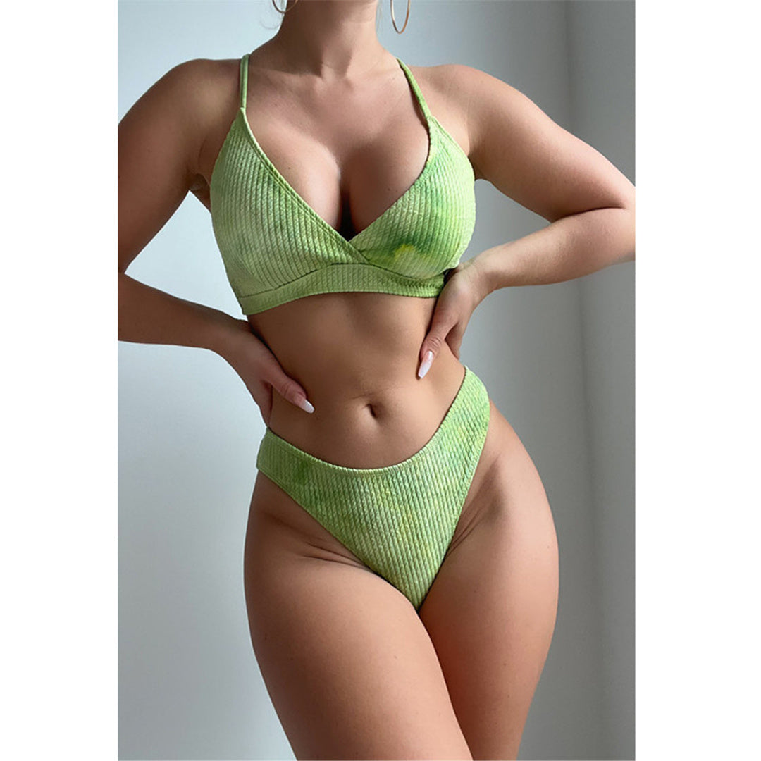 Whitney Tie Dye Ribbed V Neck Mid Waist Bikini