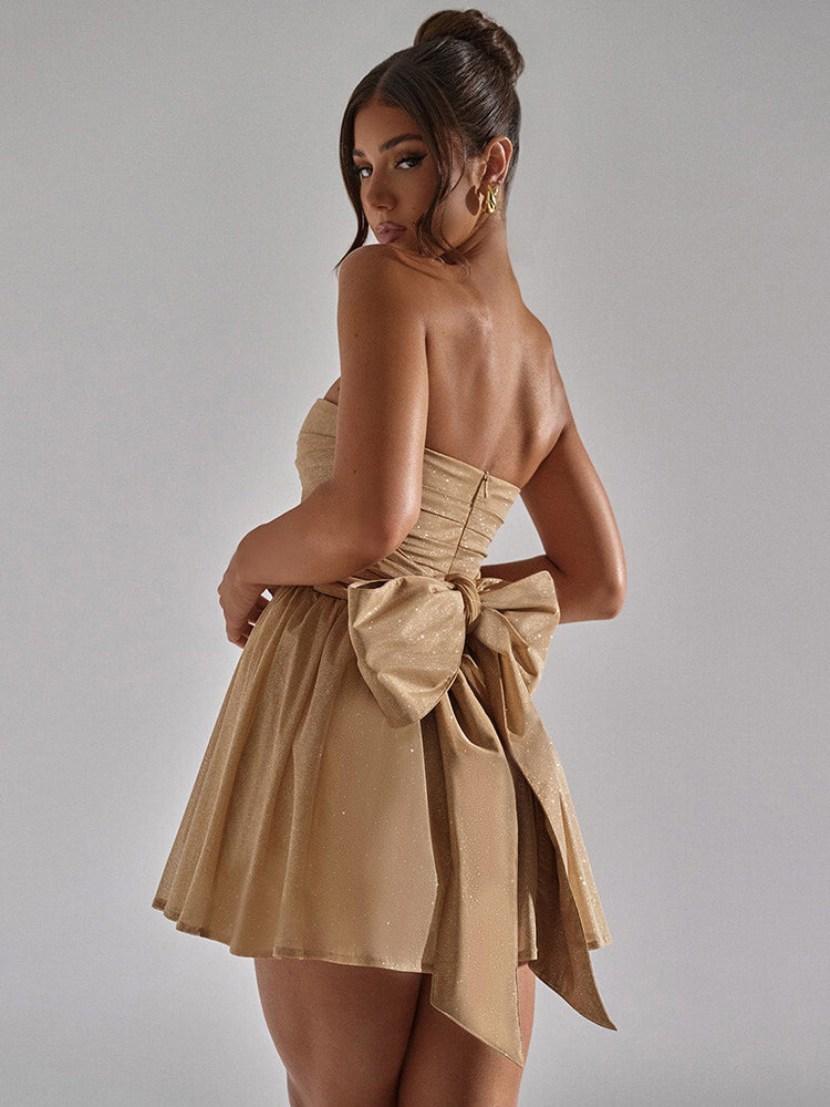 Erika Mesh Strapless Sparkle Sexy Mini Dress