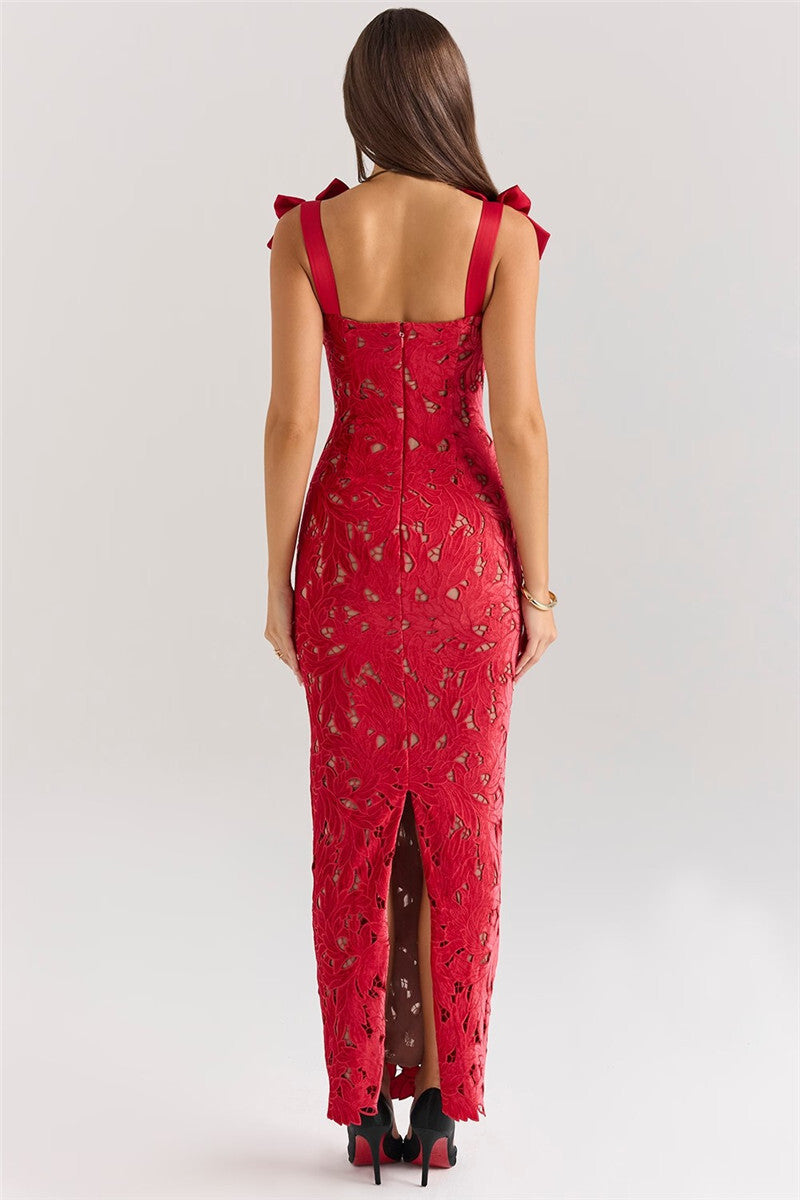 Lydia Bows Lace Sexy Maxi Dress