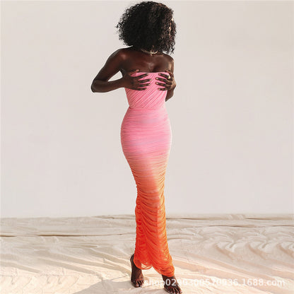 Valerie Gradient Strapless Backless Sexy Maxi Dress