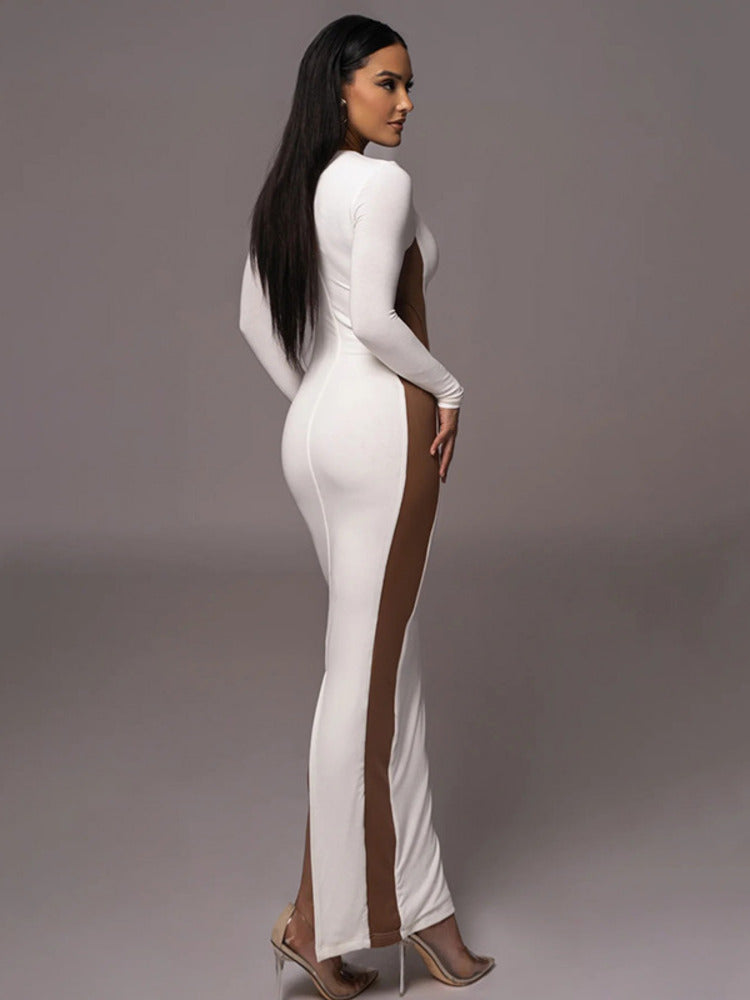 Jamie Hollow Out Contrast Color Bodycon Maxi Dress