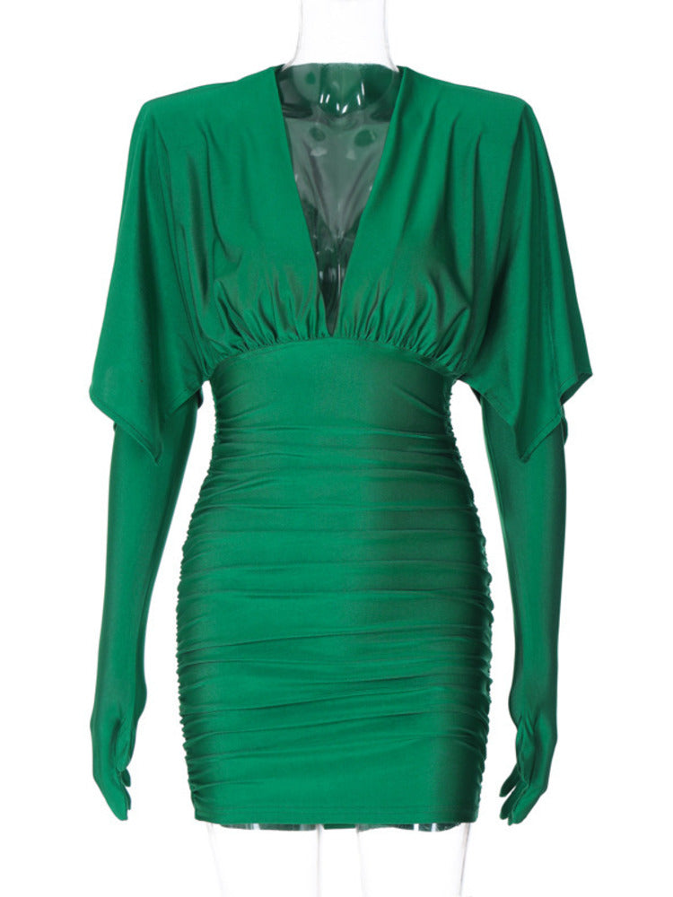 Hannah Deep V Neck Long Sleeve Mini Dress