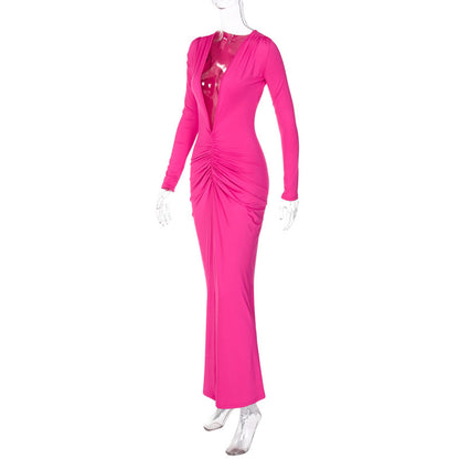 Ruby Deep V Neck Ruched Maxi Dress