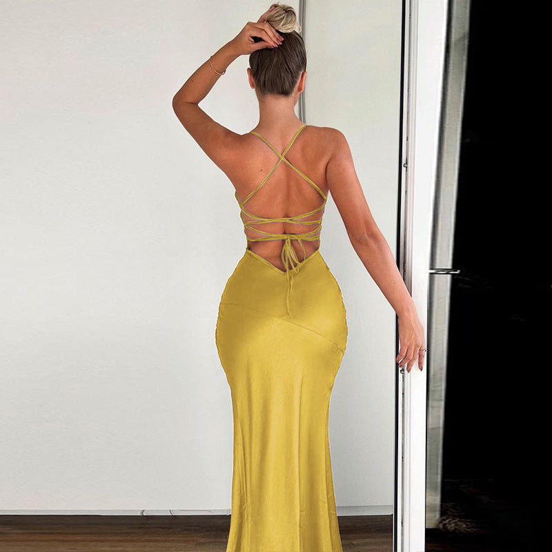 Lillian Spaghetti Strap Backless Sexy Maxi Dress
