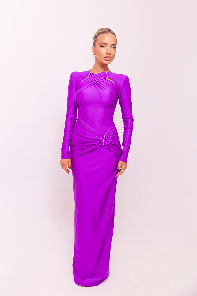 Rose Hollow Out Long Sleeve Sexy Maxi Dress