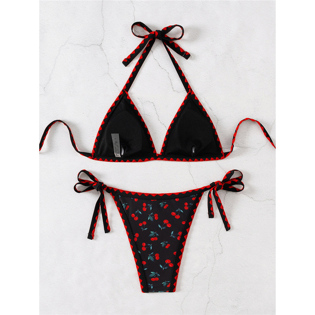 Mandy Cherry Printed Halter Strappy Bikini