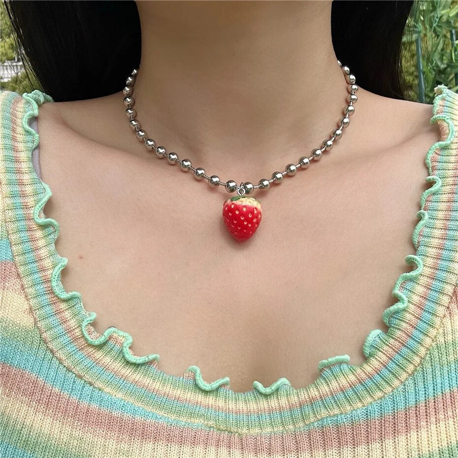 Hannah Chain Strawberry Pendant Necklace