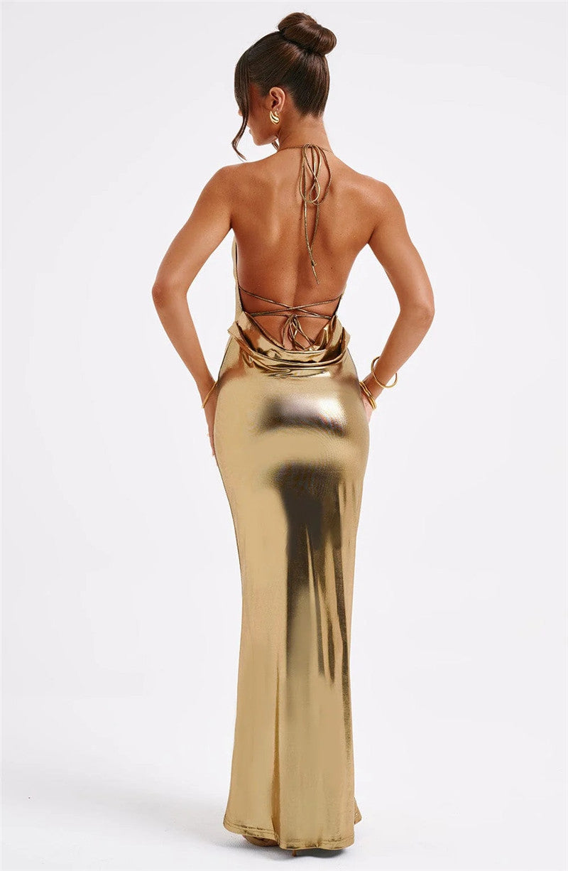 Tina Satin Backless Sexy Maxi Dress