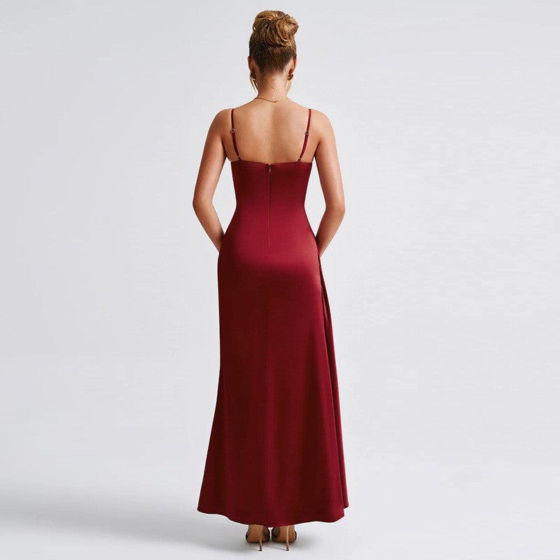 Natalie Woman Satin Split Sexy Maxi Dress