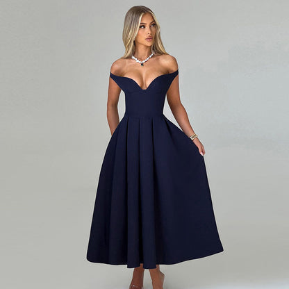 Audrey Off-shoulder Backless Pleated Maxi Dress
