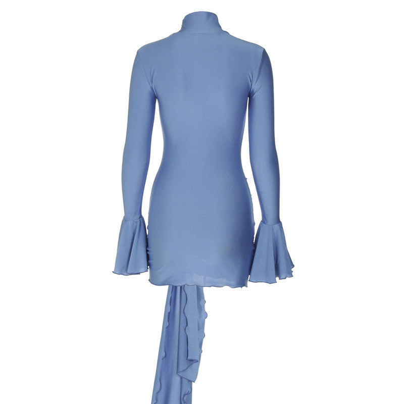Sue Woman Flare Long Sleeve Draped Sexy Mini Dress