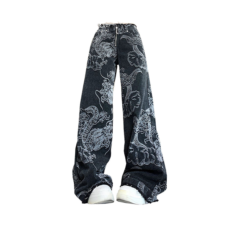 Eva Black Gothic Dragon Print Jeans