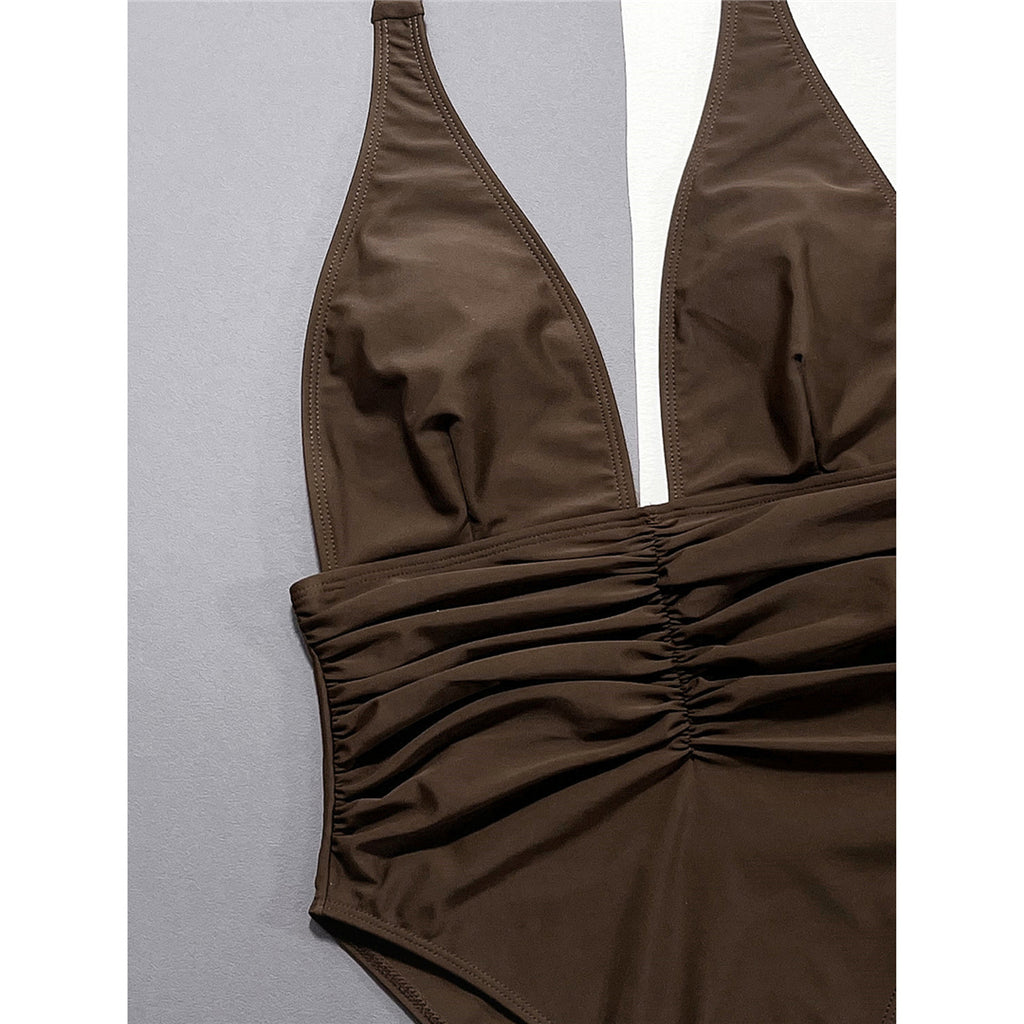 Jessie Deep V Neck Halter Wrinkled Monokini