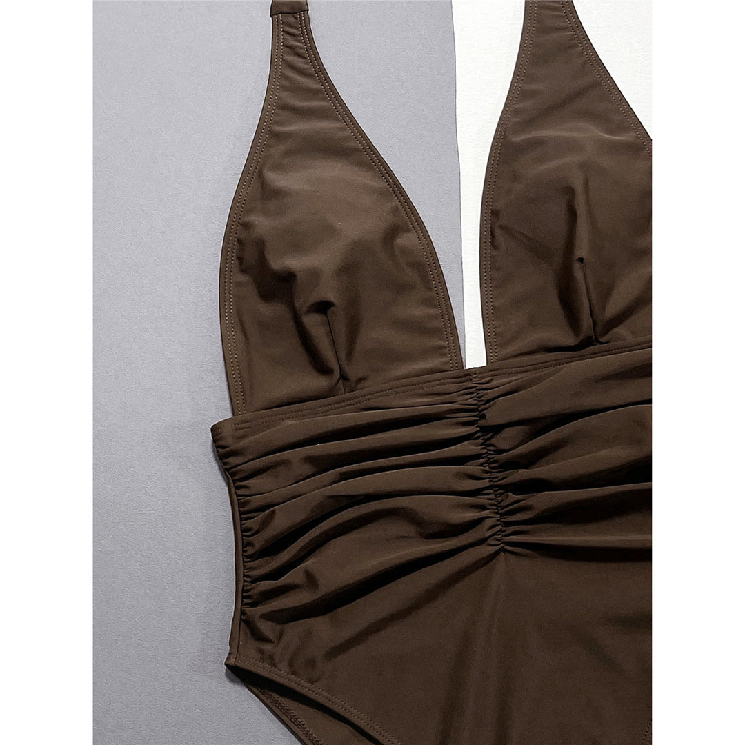Jessie Deep V Neck Halter Wrinkled Monokini