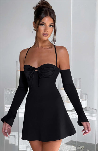 Regina Pleated Bust Lace Up Back Mini Dress