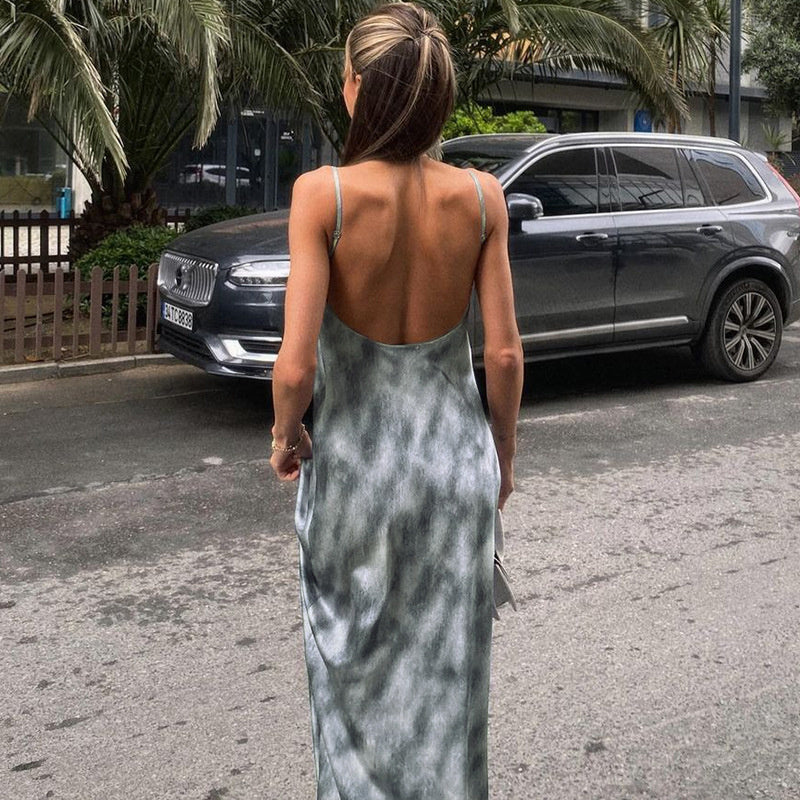 Stella Tie Dye Print Backless Maxi Dress Ladies Style Stella Tie Dye Print Backless Maxi Dress Ladies Style
