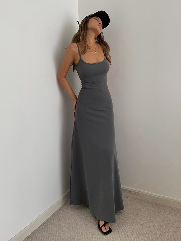 Solid Spaghetti Strap Maxi Dress