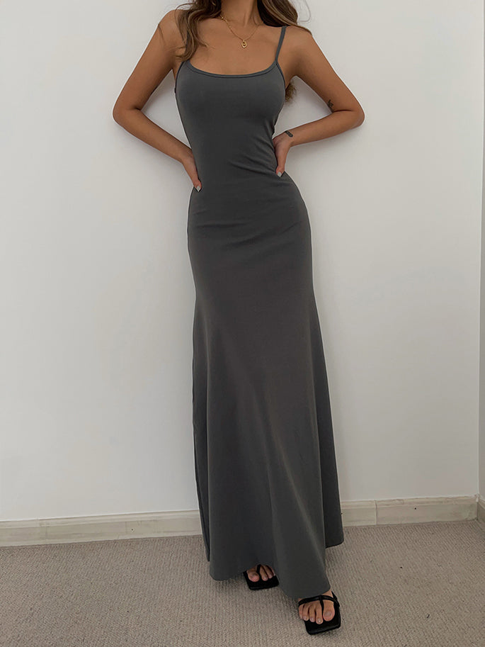 Solid Spaghetti Strap Maxi Dress