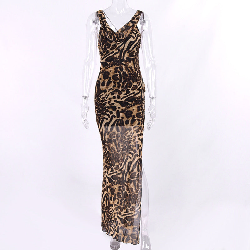 Belinda Leopard Print Backless Maxi Dress