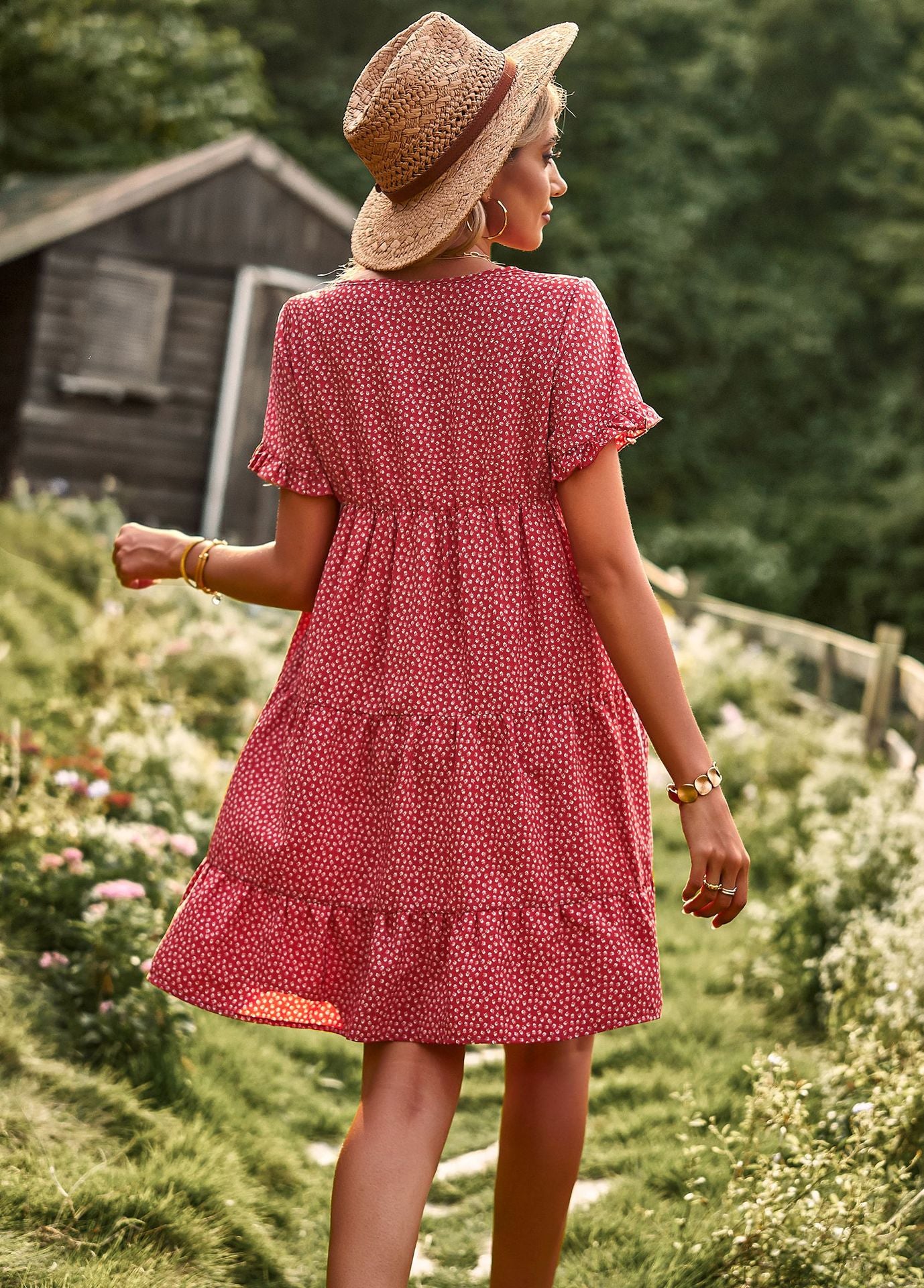 Mary Floral Print Ruffles Summer Mini Dress