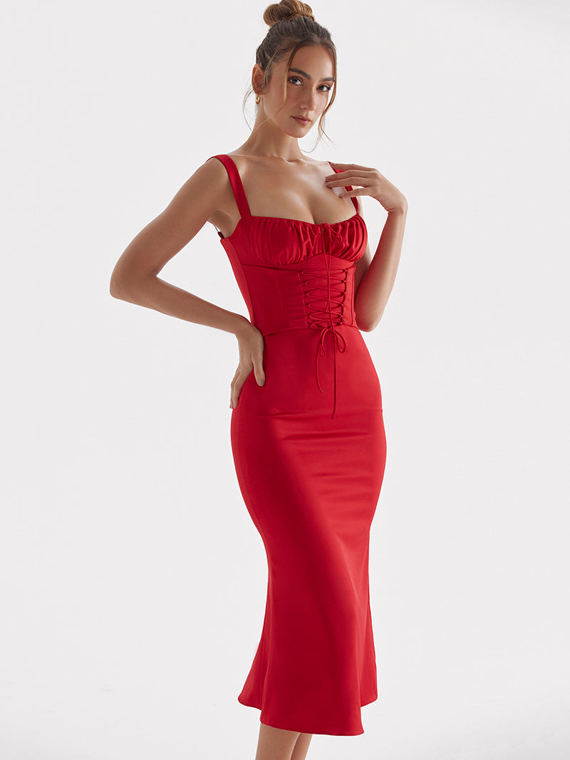 Vivian Spaghetti Strap Backless Midi Dress