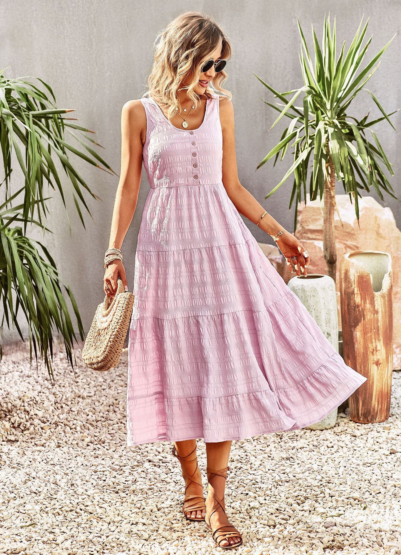 Sue A-line Sleeveless Summer Midi Dress