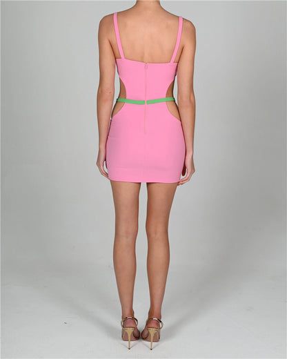 Fiona Metal Shell Patchwork Hollow Out Mini Dress