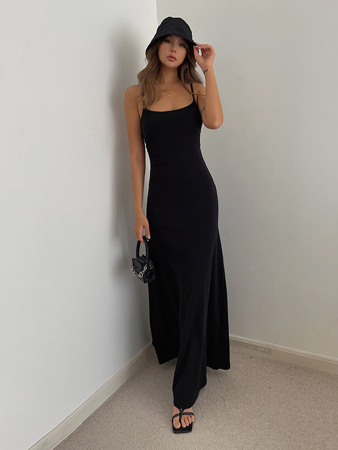 Solid Spaghetti Strap Maxi Dress