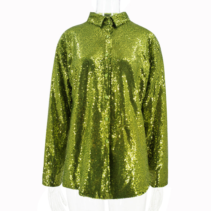 Margie Turn-down Collar Bright Silk Shirt Dress