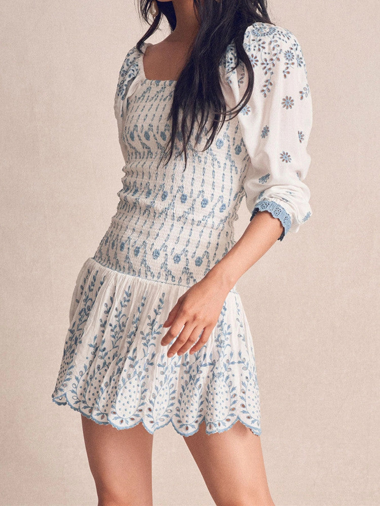 Erika Puff Sleeve Floral Body Elastic Ruched Mini Dress