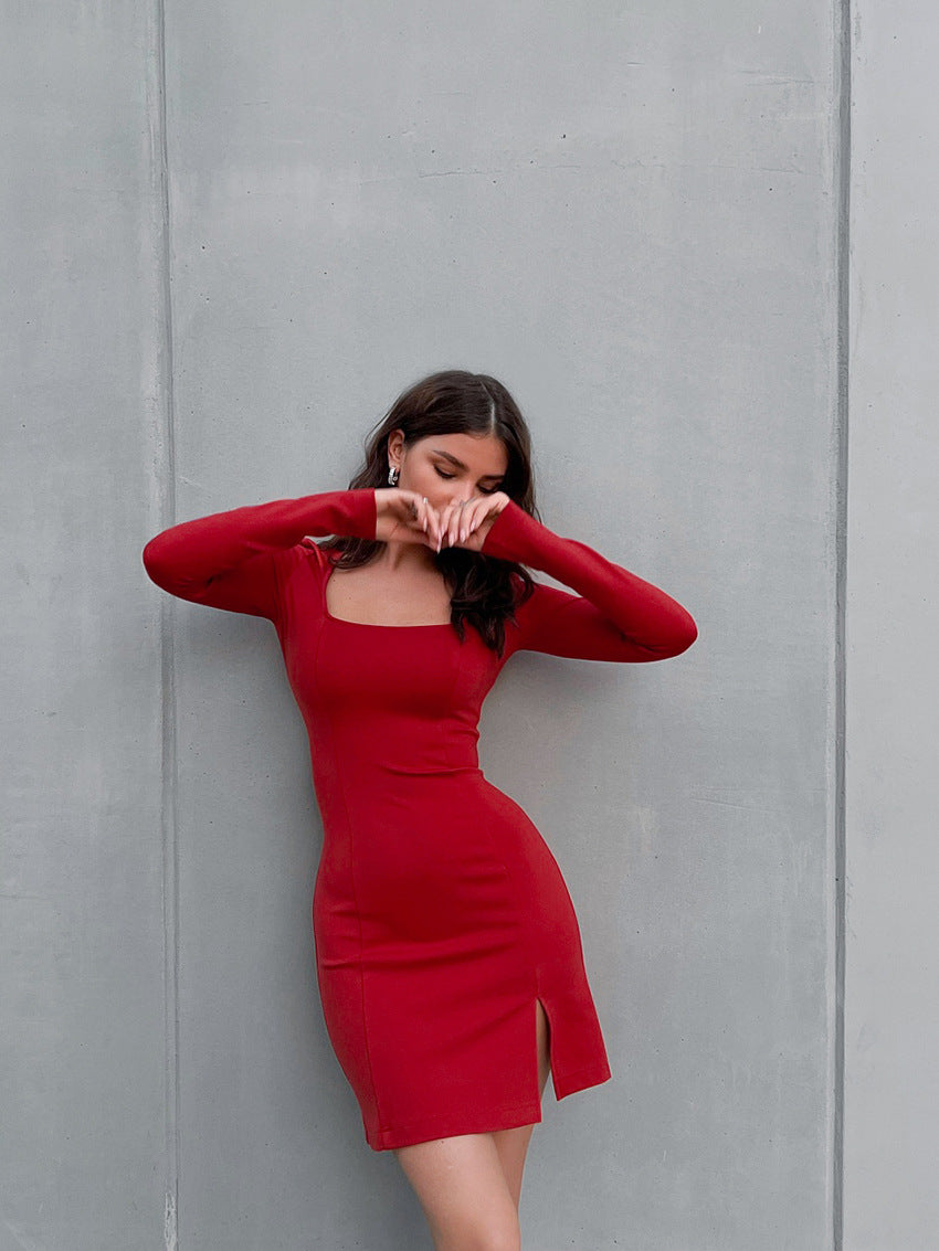 Tracy Square Neck Long Sleeve Mini Dress