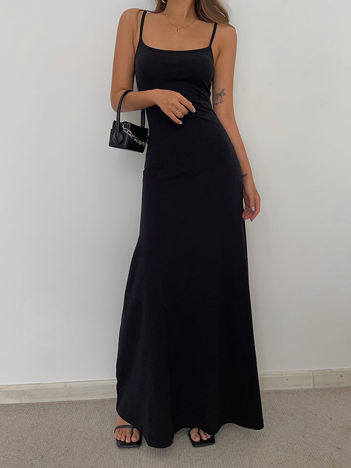 Solid Spaghetti Strap Maxi Dress