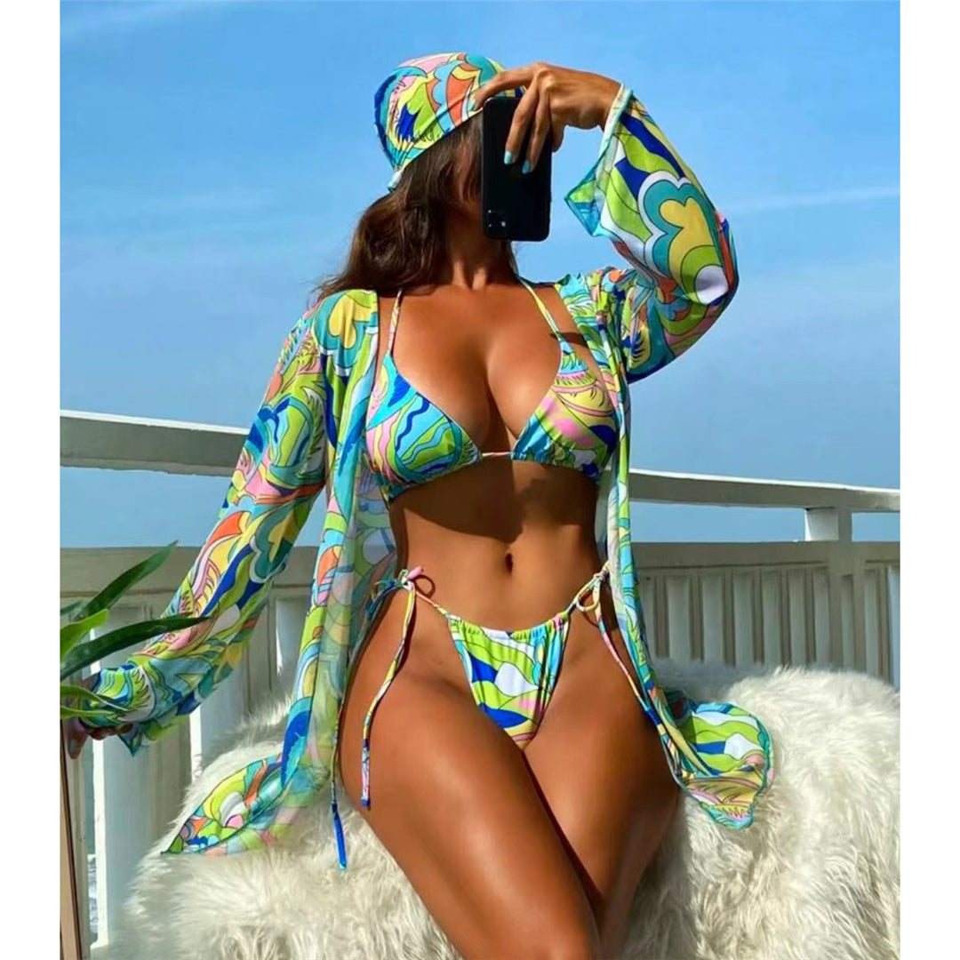 Jamie Sexy Printed With Cover Up Hairband Bikini