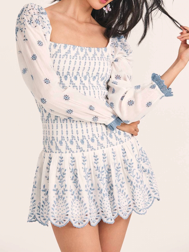 Erika Puff Sleeve Floral Body Elastic Ruched Mini Dress