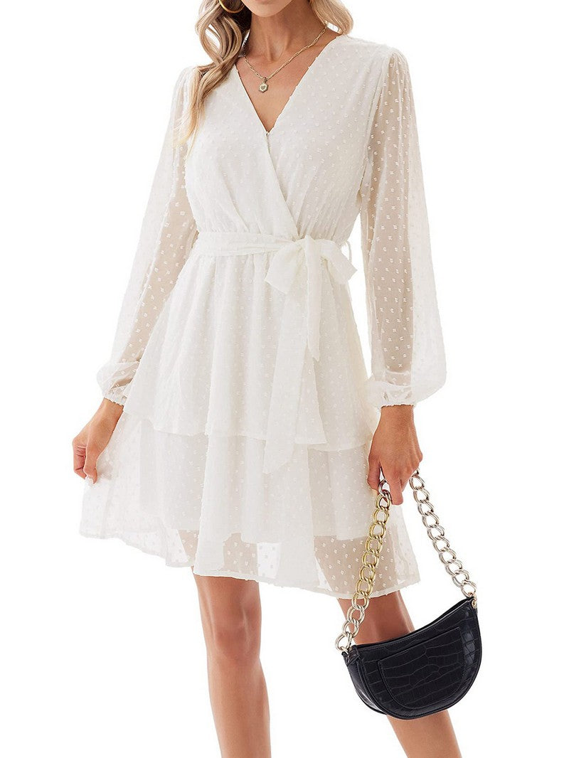 Paris V-Neck A Line Long Sleeve Mini Dress